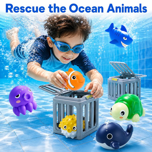 ⭐Ocean Rescue Set 💦 👑 Ocean Animal Pool Diving Toy Set - Toss, Dive, Press & Rescue